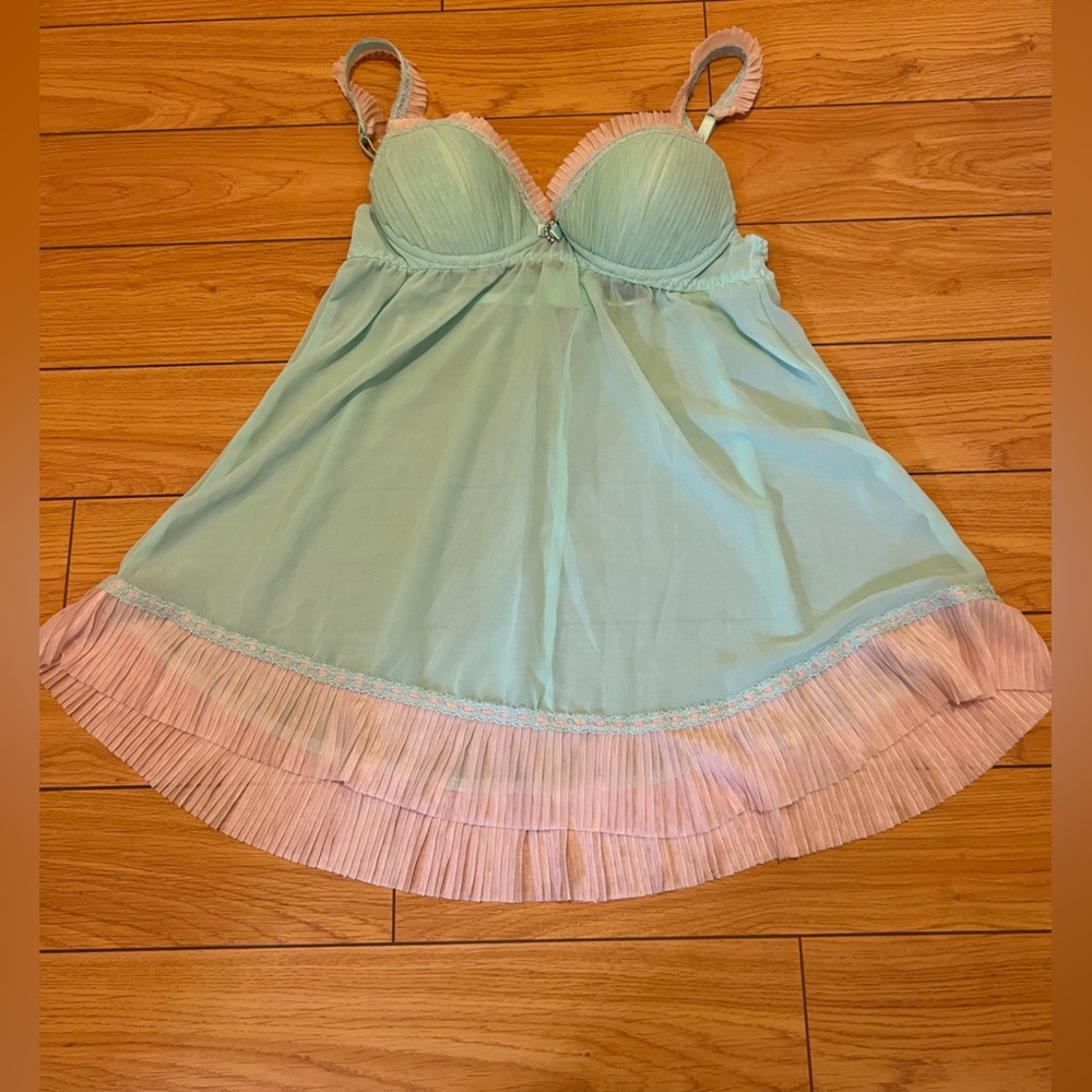 VTG Seductive Wear CINEMA ETOILE Peignoir Set BABYDOLL NIGHTIE ROBE Aqua/Pink2X